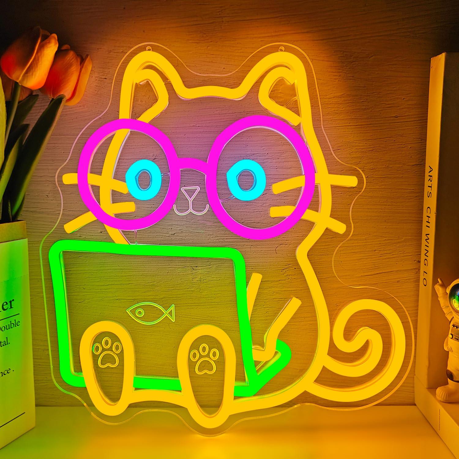 The Office It Tech - Kedi dizüstü bilgisayar Neon tabela USB